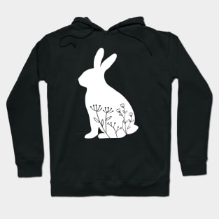 Bunny flower, easter white floral bunny silhouette design Hoodie